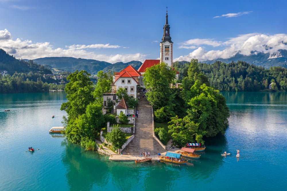 bled,,slovenia, ,aerial,view,of,beautiful,pilgrimage,church,of