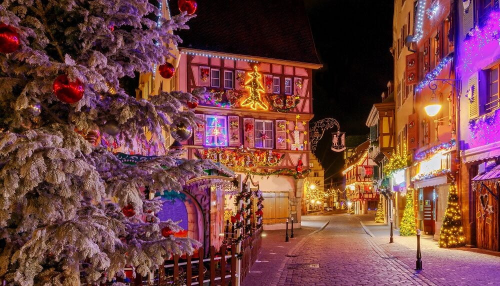 french city colmar on christmas eve.
