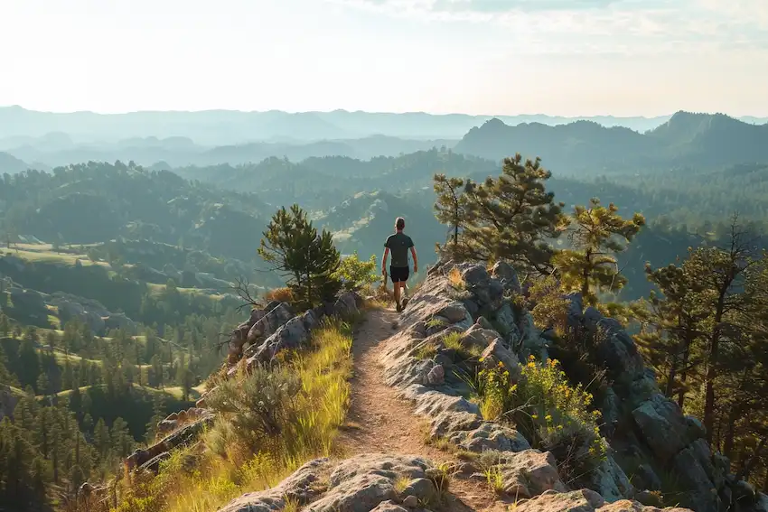 205f17bc a hicker walking on a mountain path in black hills